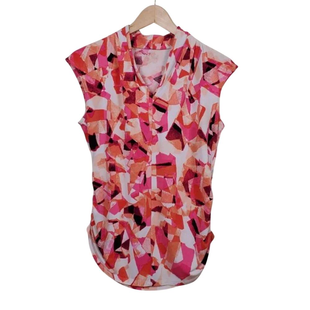 APT 9 Sleeveless Blouse Womans Size PM Coral Abstract Print